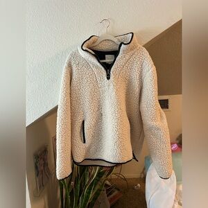 Thread & Supply white Sherpa teddy quarter-zip sweatshirt in size large